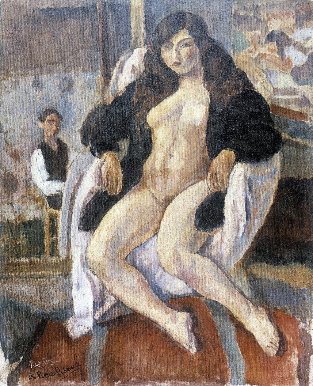 画家皮埃尔·杜布勒伊 (Pierre Dubreuil) 及其模型的肖像，由美国画家儒勒·帕辛 (Jules Pascin，1885-1930 年) 制作。 作者 朱尔斯·帕辛