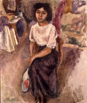 坐着的女人，约1915年（布面油画） 作者 朱尔斯·帕辛