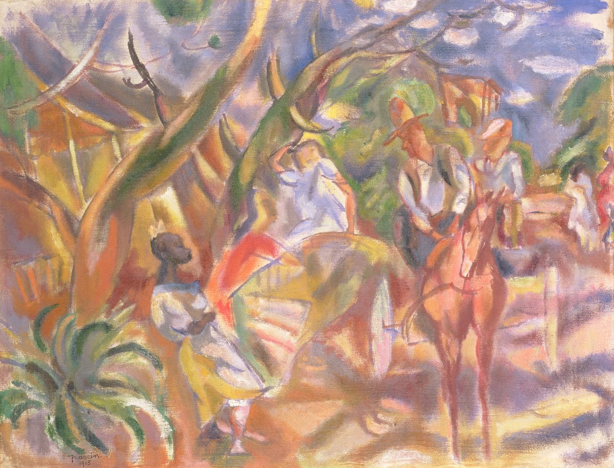 南部场景与男子驾驶马车，1915年 作者 朱尔斯·帕辛