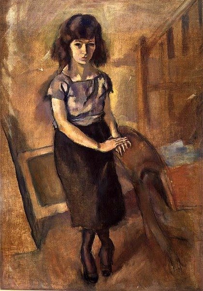 站立的年轻女子，约1920年（布面油画） 作者 朱尔斯·帕辛