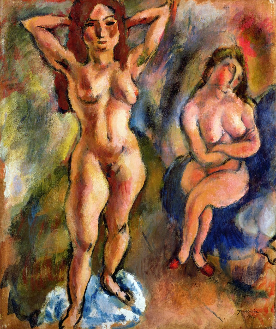 两个裸体：一个站立，一个坐着，1913年 作者 朱尔斯·帕辛