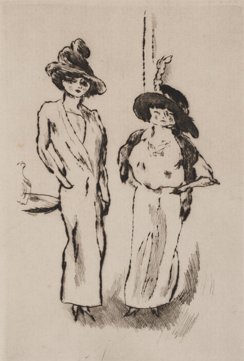 两个女人在舞会上，摄于1910年（蚀刻） 作者 朱尔斯·帕辛