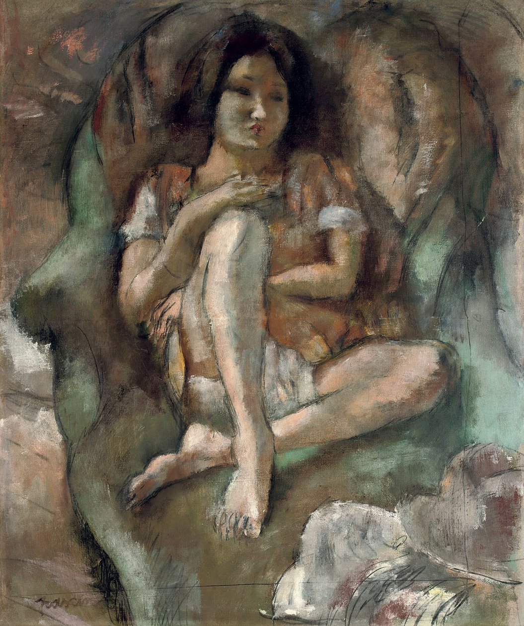 坐在扶手椅上的年轻女孩；坐在扶手椅上的女孩，1922年 作者 朱尔斯·帕辛