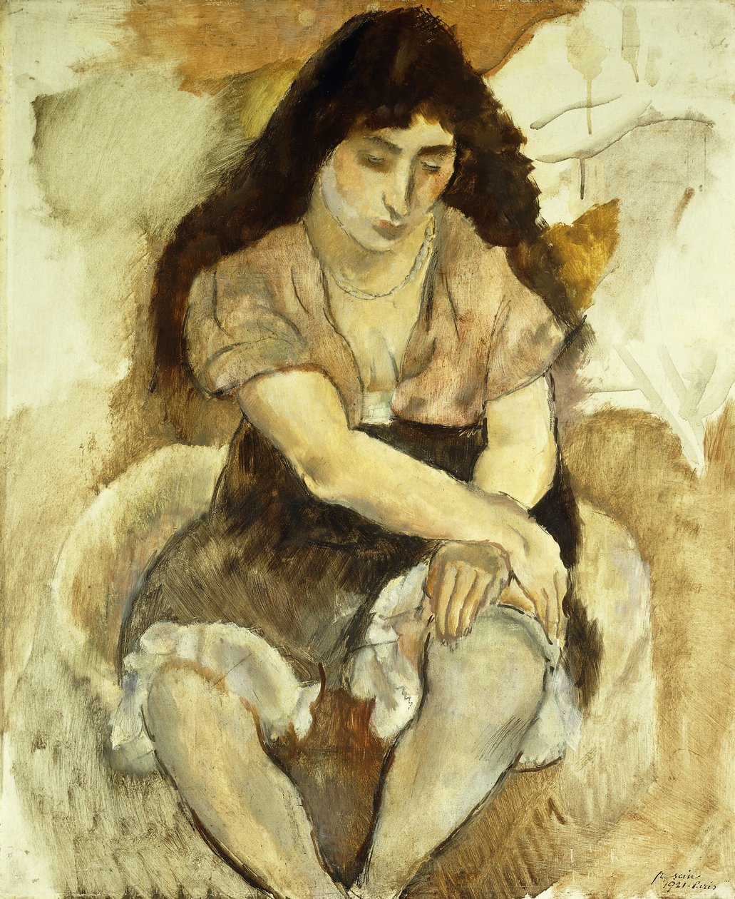 少妇坐;坐着的小女孩，1921年 作者 朱尔斯·帕辛