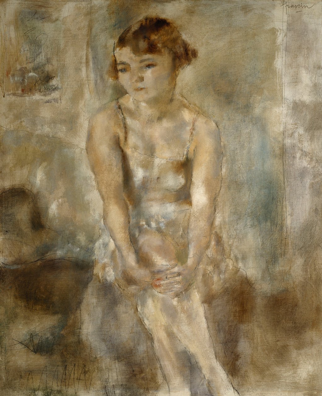 坐在衬衣的少妇;坐在衬衫的年轻女子，1923年 作者 朱尔斯·帕辛