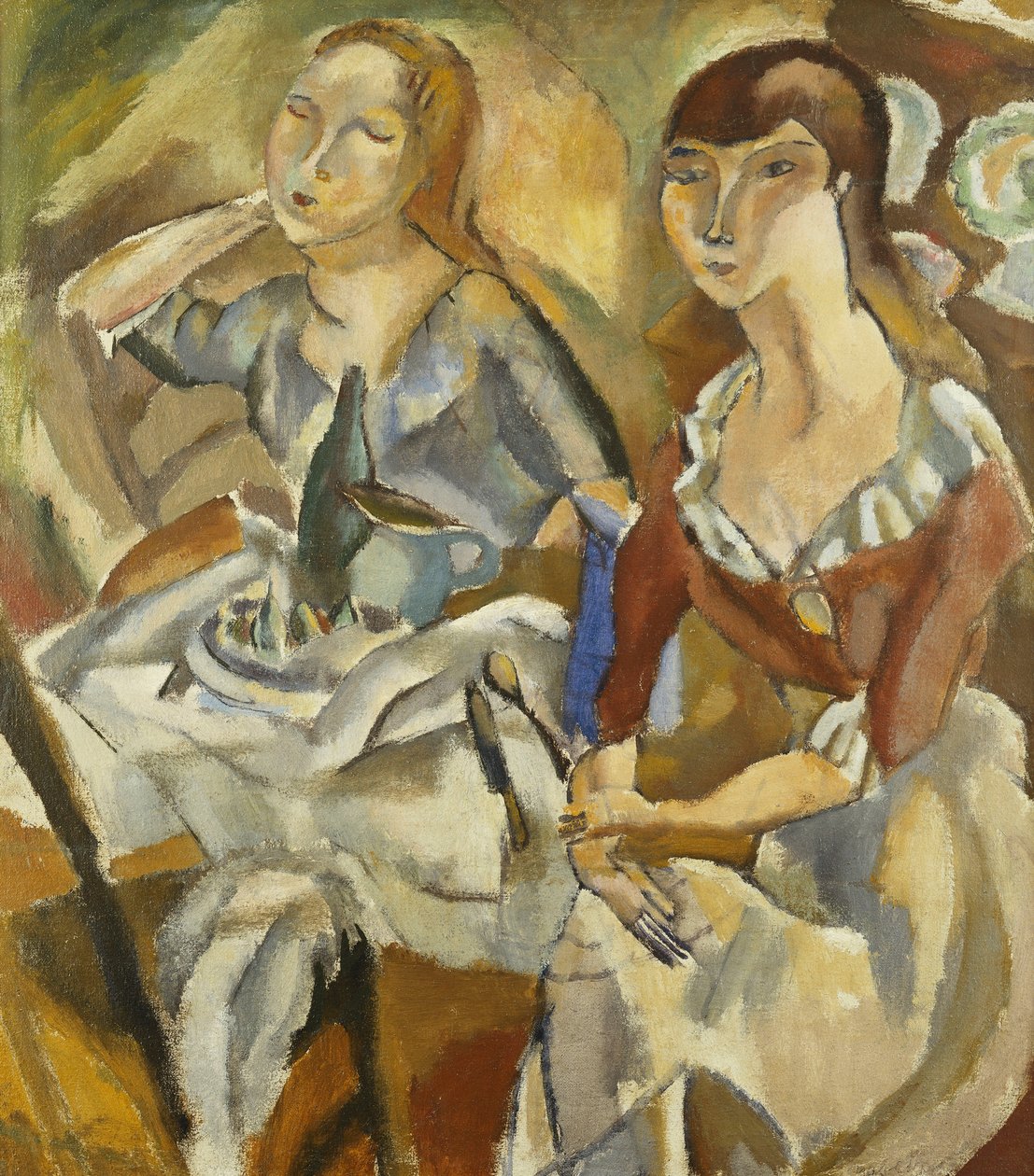 餐桌上的年轻妇女； 《年轻女孩的姿态》（录音），约1915-1919年（布面油画） 作者 朱尔斯·帕辛