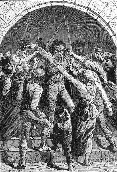 "死于保皇党"，由Stephane Pannemaker（1847-1930）雕刻，出自《法国历史》，作者Emile de Bonnechose，由Ward, Lock and Co, London出版（雕刻）。 作者 朱尔斯·西奥菲（Jules Theophile）（后）舒勒