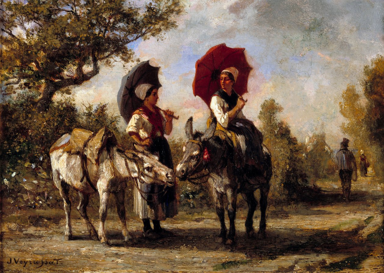 La promenade a donkey 绘画：Jules Veyrassat (1828-1893) 19世纪 私人收藏 作者 朱尔斯·维拉萨特