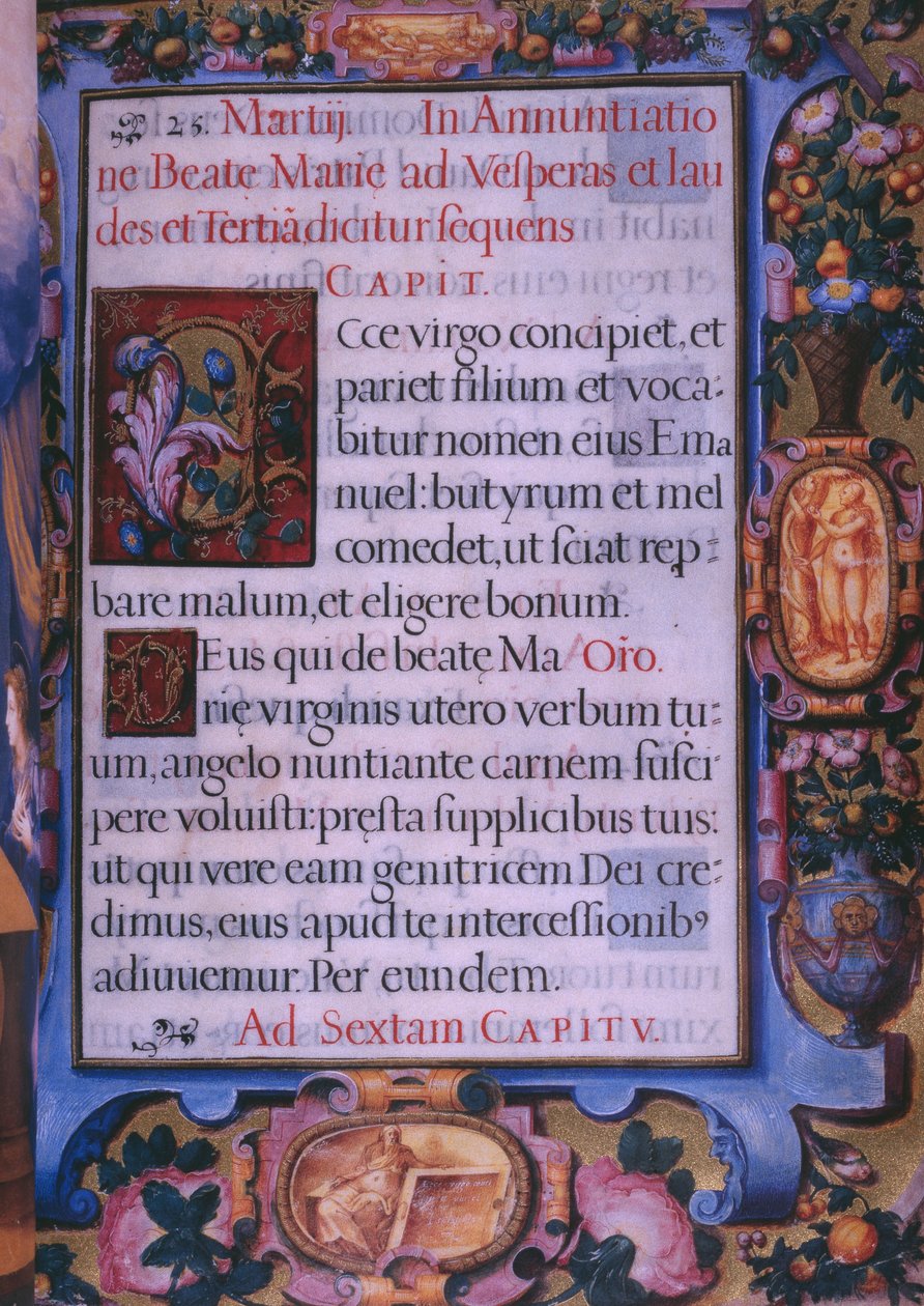Fol.6r，报喜第5章的整页，来自西班牙国王菲利普二世的修辞，1569年（羊皮纸） 作者 朱利安和利昂，安德烈斯·德·富恩特·德尔·萨斯