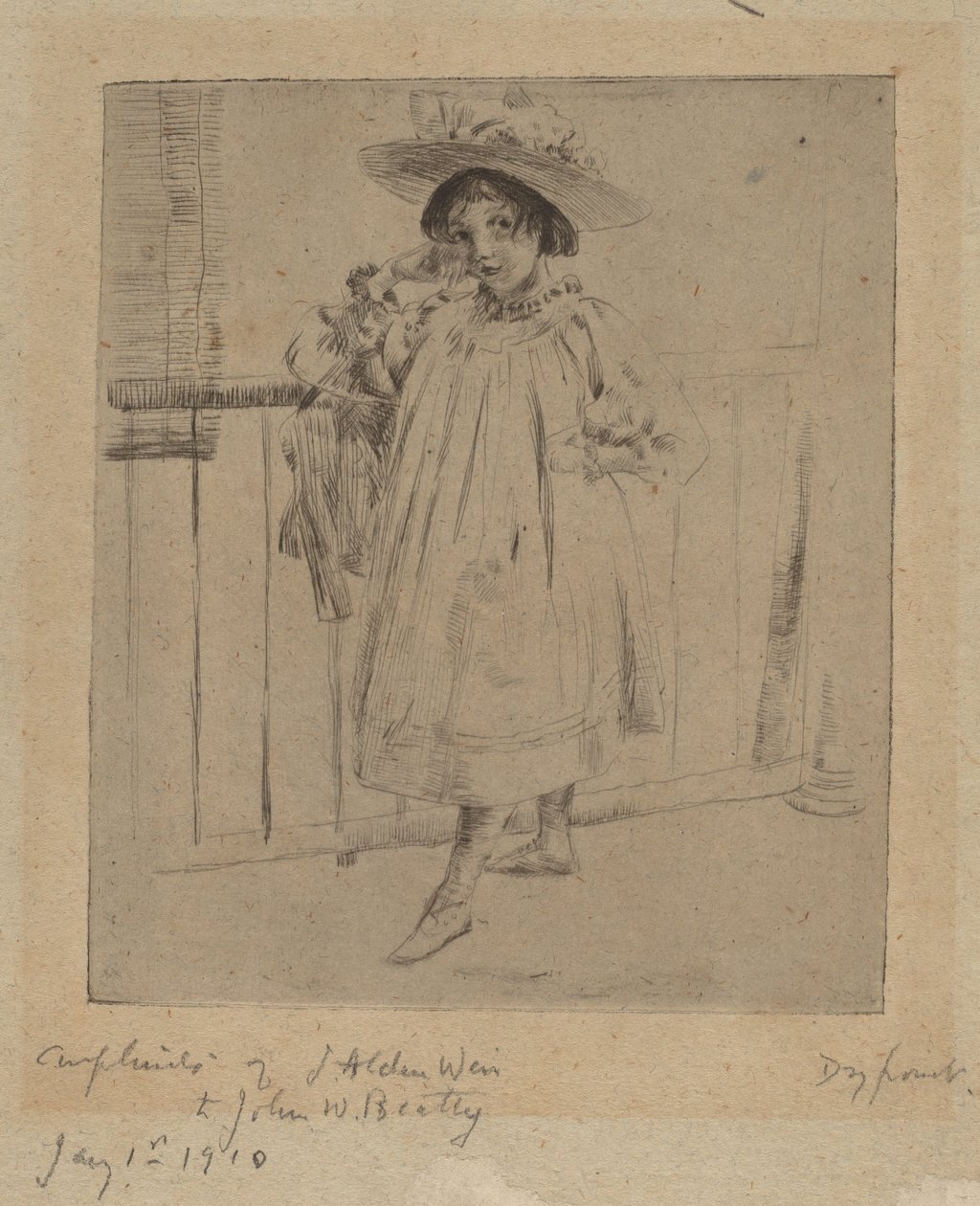 戴着大帽子的年轻女孩，1893年。 作者 朱利安·奥尔登·威尔