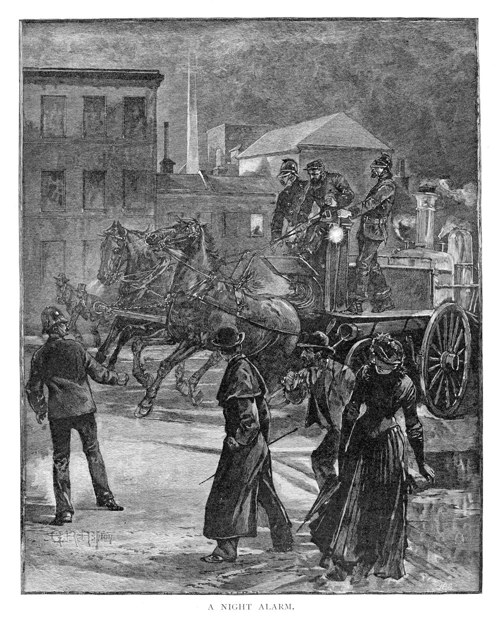 夜警报，1886年。 作者 朱利安·阿什顿（Julian Ashton）
