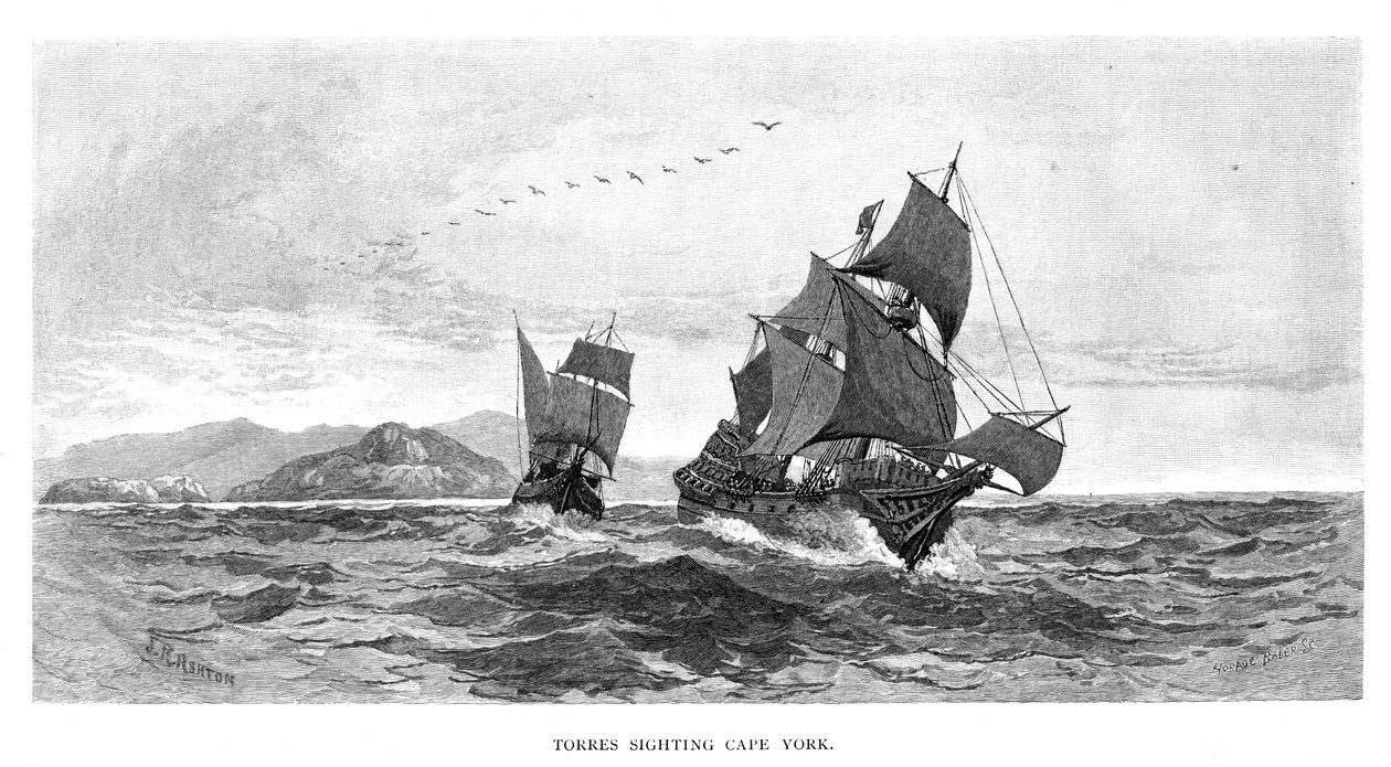 托雷斯（Torres）目睹约克角（Cape York），1606年，1886年 作者 朱利安·阿什顿（Julian Ashton）