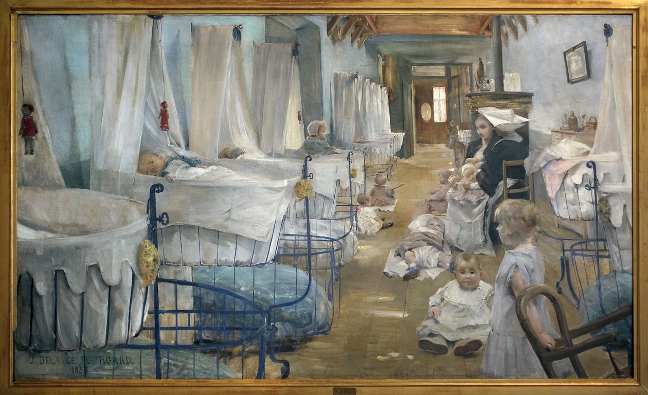 婴儿床。朱莉-德兰斯-费加德（1859-1892）的画作。布面油画 作者 朱莉·德兰斯·费加德