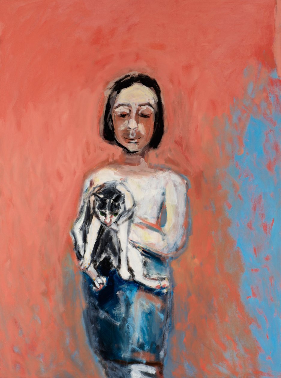 养猫的女孩，2000 年（布面油画） 作者 朱莉英雄