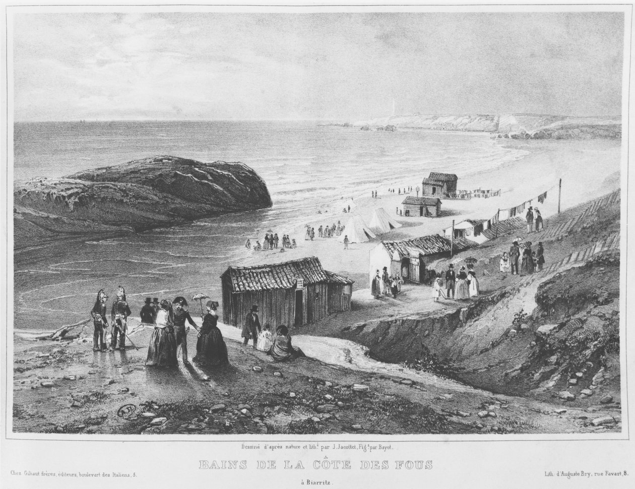 1840年至1860年在比亚里茨的Cote des Fous浴场 作者 让·雅科泰