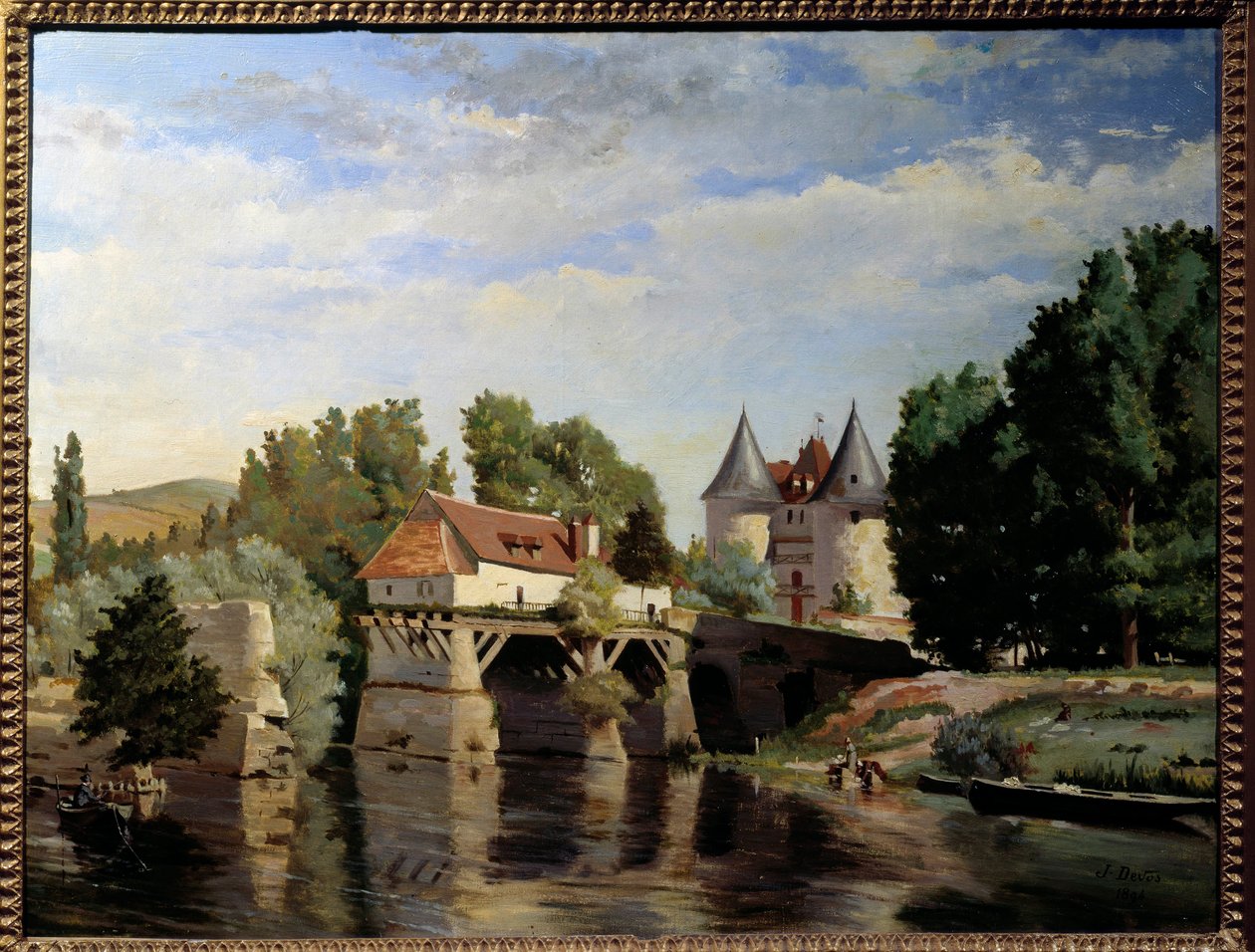 弗农桥的废墟。 朱利安·德沃斯 (Julien Devos) 的绘画 (1846 - 1925) 作者 朱利安·德沃斯