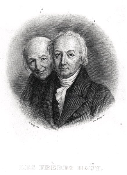 豪伊兄弟。勒内-朱斯特（1743-1822）和瓦伦丁-豪伊（1745-1822），由阿尔方斯-博伊（1801-67）刻制（雕刻）（黑白照片）。 作者 朱利安·利奥波德（之后）博伊（Boilly）