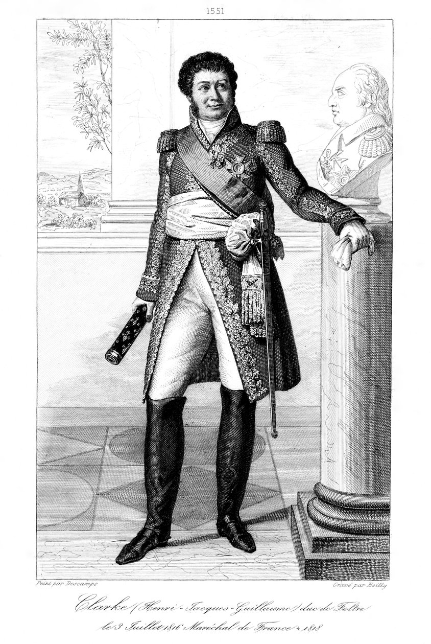 亨利·雅克·纪尧姆·克拉克（Henri Jacques-Guillaume Clarke），1765-1818年，费尔特尔公爵和法国元帅，1839年。 作者 朱利安·利奥波德·博伊（Julien Leopold Boilly）