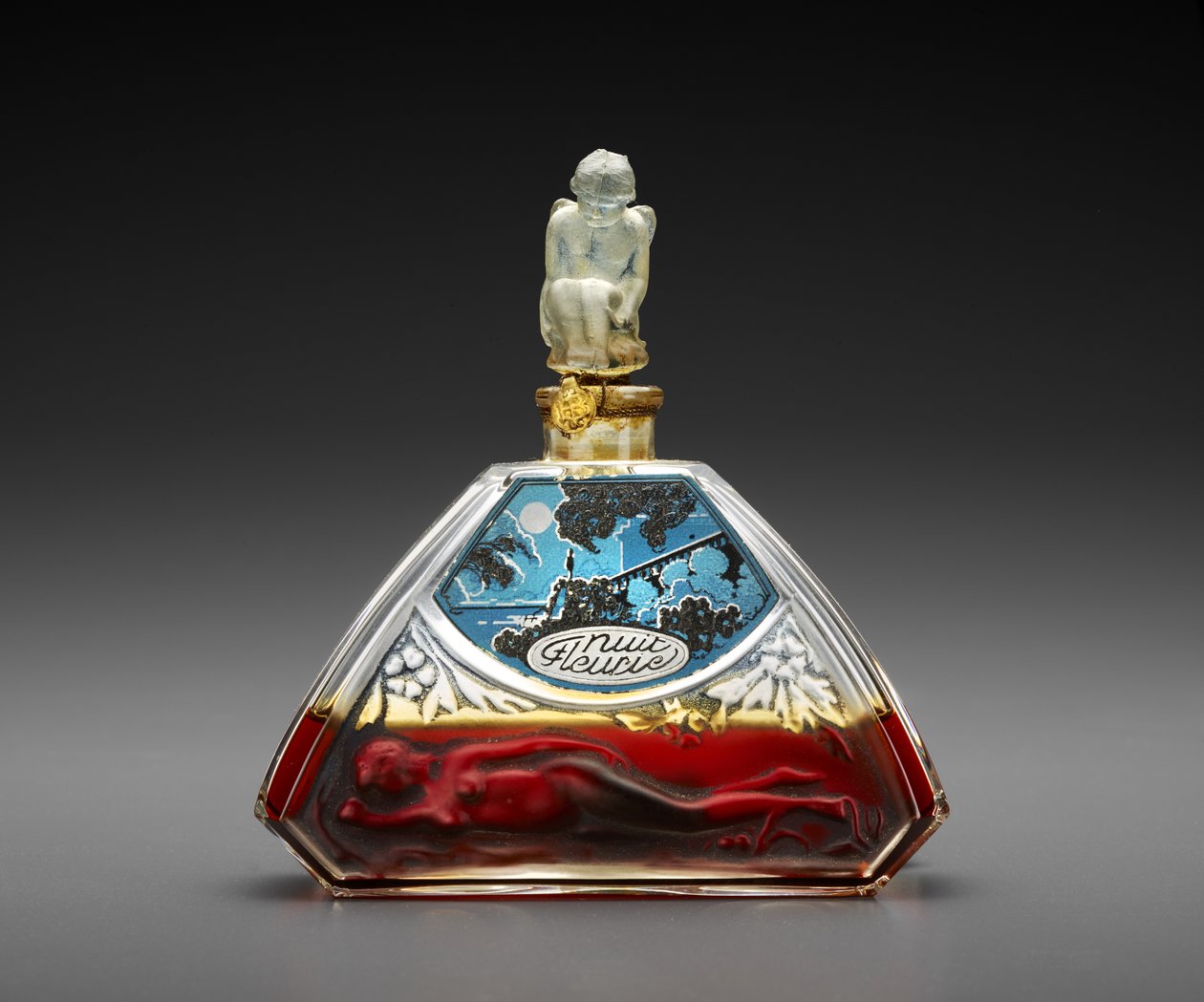 Nuit Fleurie，瓶身设计c。 1920年，作c。 1930年（玻璃，蜡和线） 作者 朱利安·维亚德（Julien Viard）