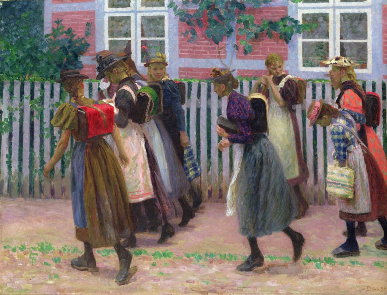 女孩在去学校的路上，1899年 作者 朱利叶斯·奥古斯特·弗里德里希·西奥多·冯·埃伦