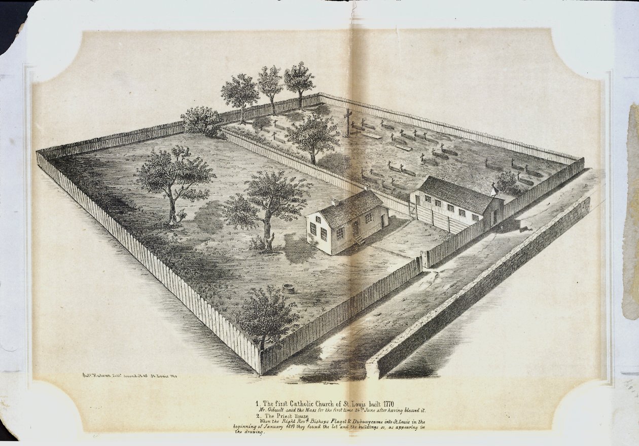 圣路易斯的第一个天主教堂建于1770年。吉姆先生在祝福它之后于6月24日第一次说弥撒。 作者 朱利叶斯·胡塔瓦公司
