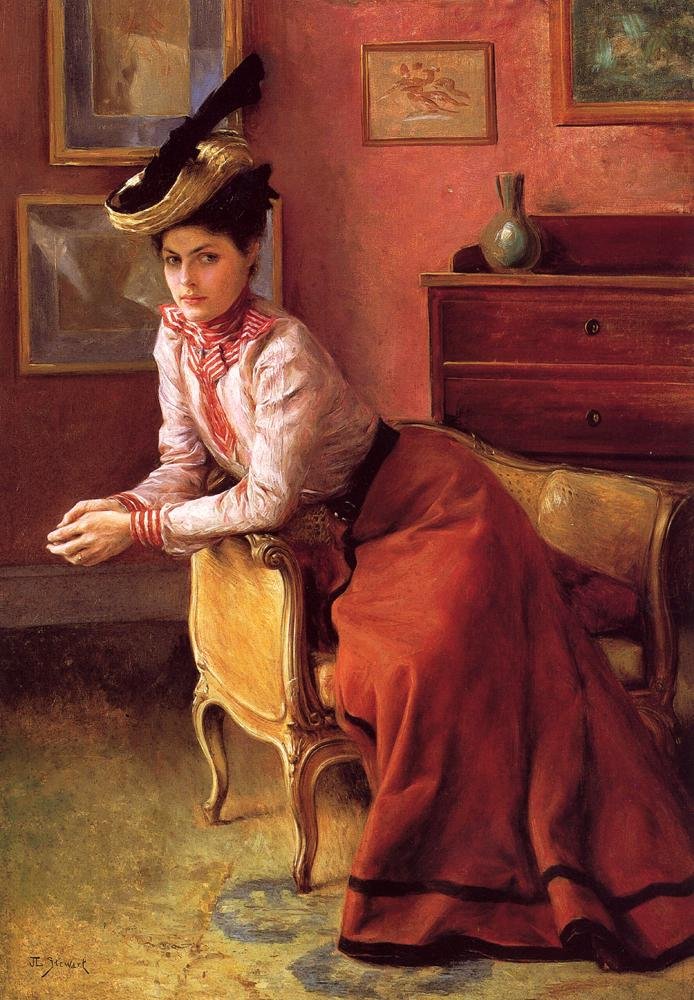 Elegante au沙发或室内的女人 作者 朱利叶斯·勒布朗·斯图尔特