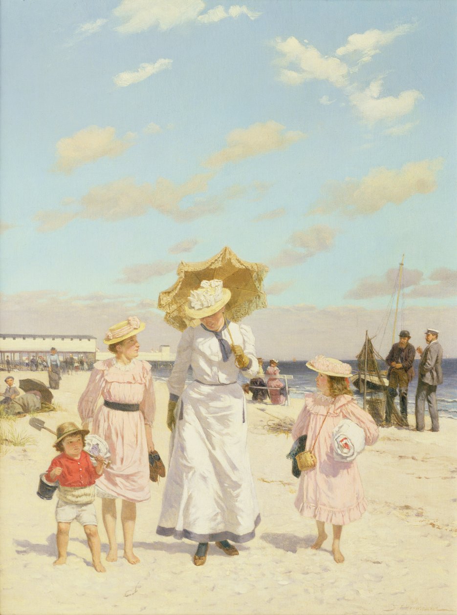 在沙滩上，c.1900（布面油画） 作者 朱利叶斯·埃伦特劳特