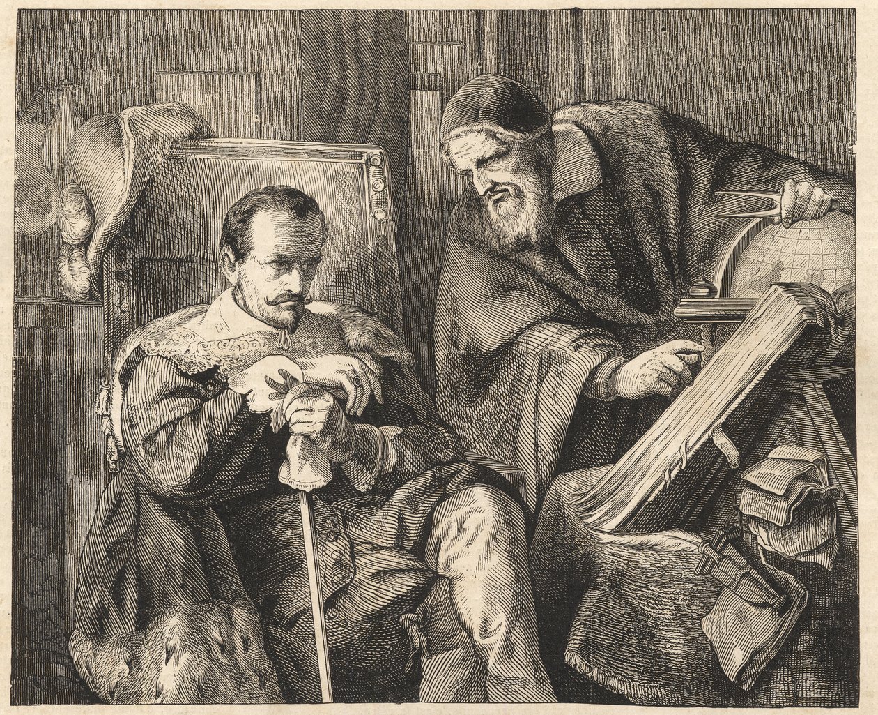 Albrecht von Wallenstein (Waldstein) (1583-1634)与占星家Giovanni Battista Seni (Seno, Zeno, Senno Zenno) (1600-1656)在Julius Schrader的绘画后合影 作者 朱利叶斯·弗里德里希·安东（之后）施拉德
