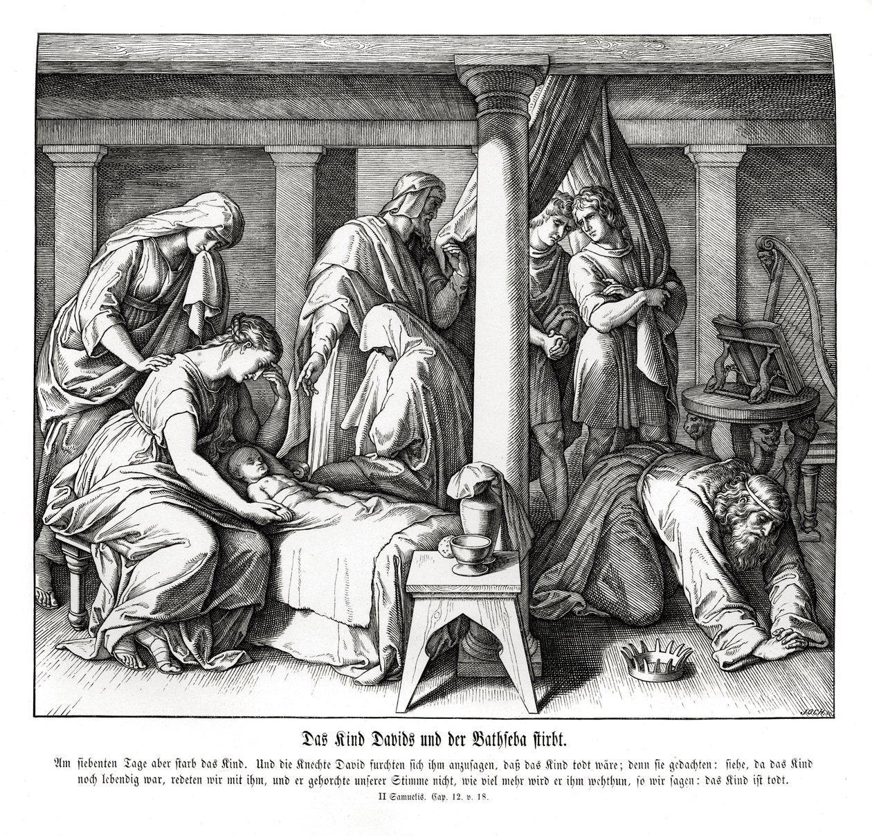 大卫和拔示巴的孩子死了，撒母耳记下 作者 朱利叶斯·施诺尔·冯·卡洛斯菲尔德