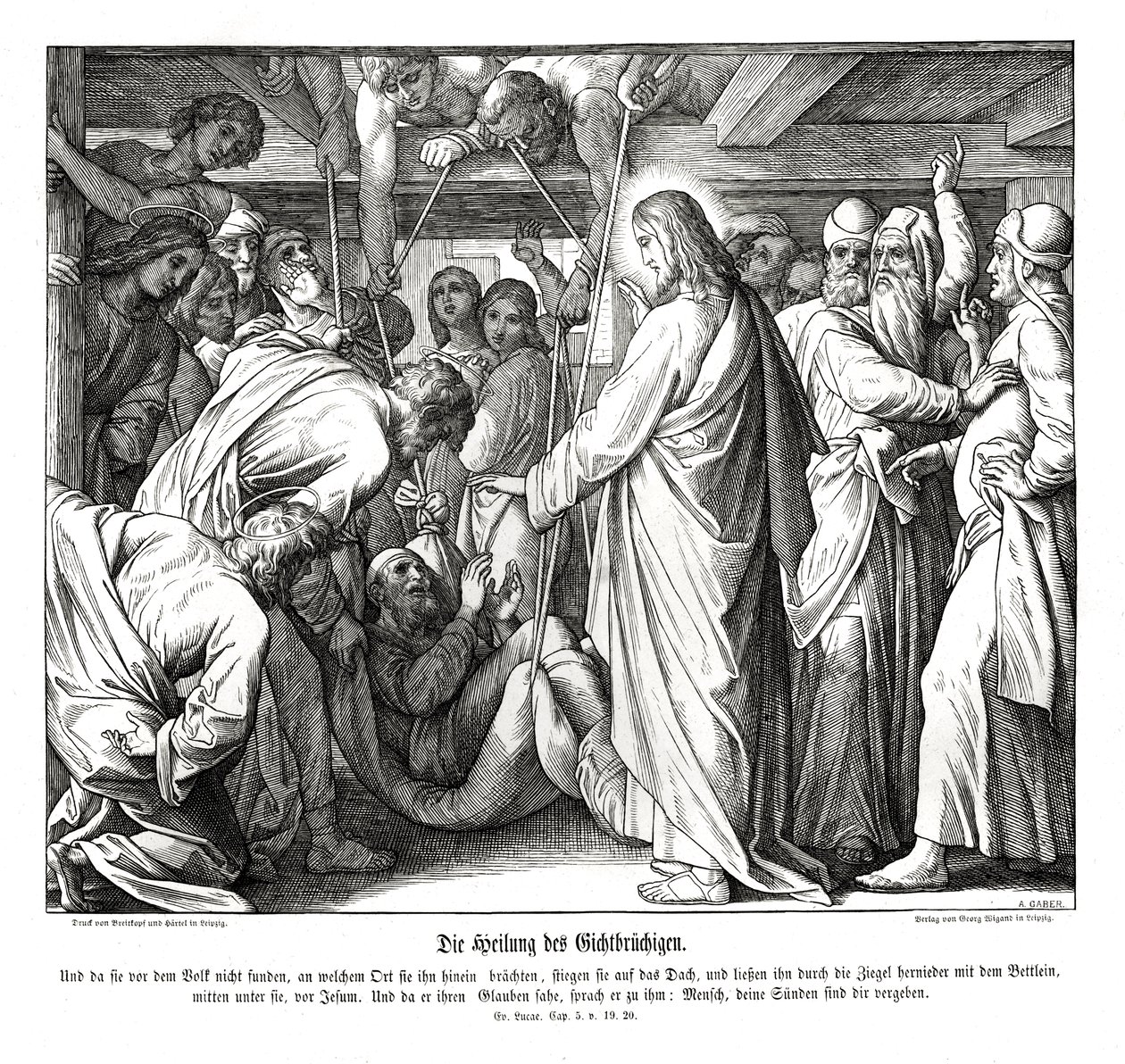 耶稣治好了瘫痪的人，《路加福音》。 作者 朱利叶斯·施诺尔·冯·卡洛斯菲尔德