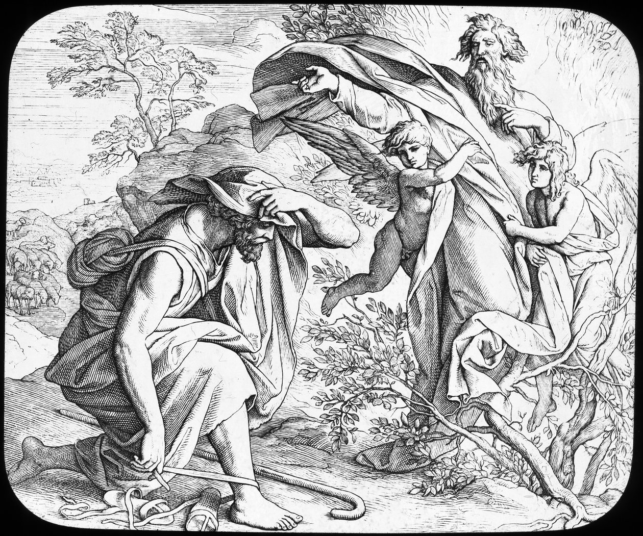 摩西与燃烧的布什，19世纪 作者 朱利叶斯·施诺尔·冯·卡洛斯菲尔德