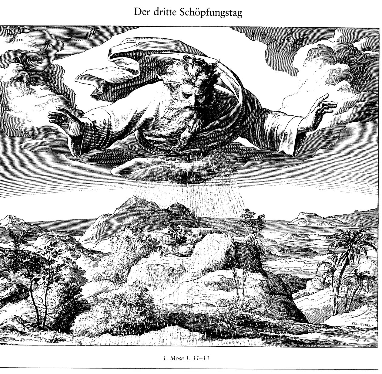 1852-1860年，来自Bildern的Die Bibel创作的第三天 作者 朱利叶斯·施诺尔·冯·卡洛斯菲尔德
