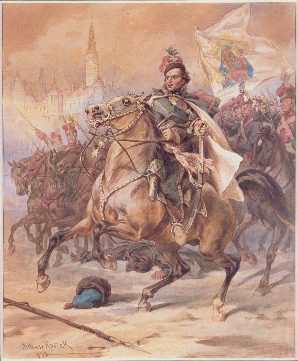 Kazimierz Pulawski（1747-79）于1783年12月17日在琴斯托霍瓦战役（纸板上的wc） 作者 朱利叶斯·福图纳特·科萨克