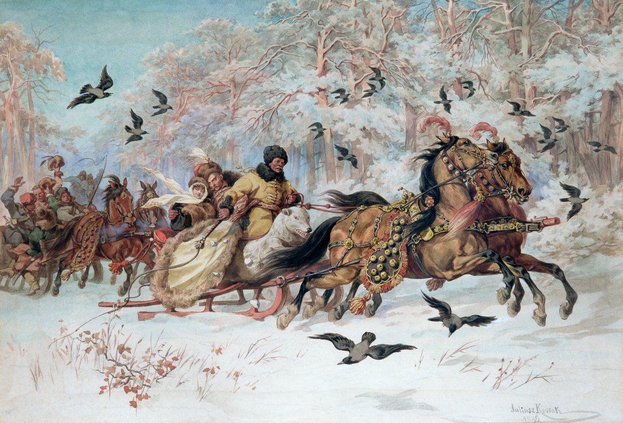奥兰卡和克米奇在雪橇上，1885年 作者 朱利叶斯·福图纳特·科萨克