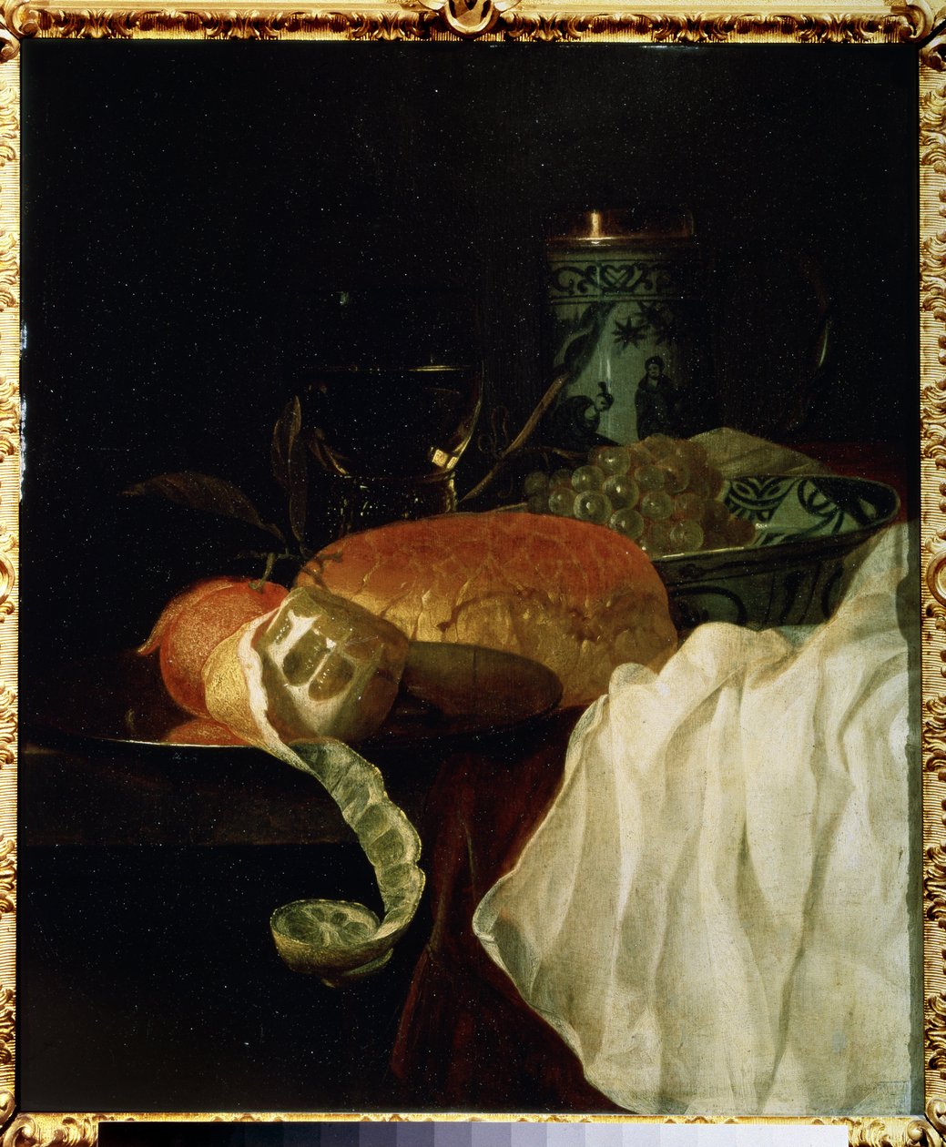 Fruit, pain et vin（水果、面包和葡萄酒）。Jurlaen van Streeck（1632-1687 年）的绘画作品。木板上的水，53 x 45 厘米 作者 朱利安·范·斯特雷克（Jurian van Streeck）或史翠克（Streek）