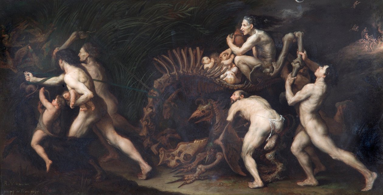 La Carcasse: 一个女巫被画在怪物的骨架上》，17世纪 作者 朱塞佩·德·里贝拉