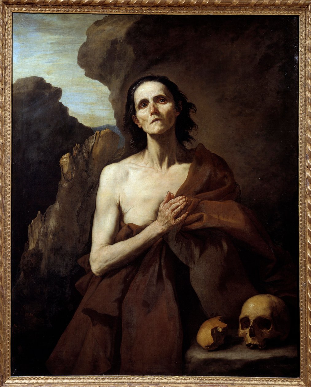 Jose de Ribera dit il Spagnoletto “西班牙人””（1591-1652 年），埃及人圣玛丽的肖像，沙漠中的忏悔画（Vanita） 作者 朱塞佩·德·里贝拉