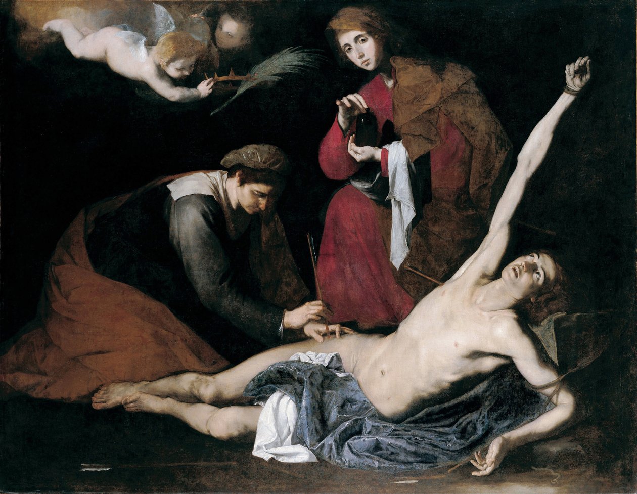 圣女照顾下的圣塞巴斯蒂安--约 1621 年 Jose de Ribera（又名 il Spagnoletto，1591-1652 年）的画作 作者 朱塞佩·德·里贝拉