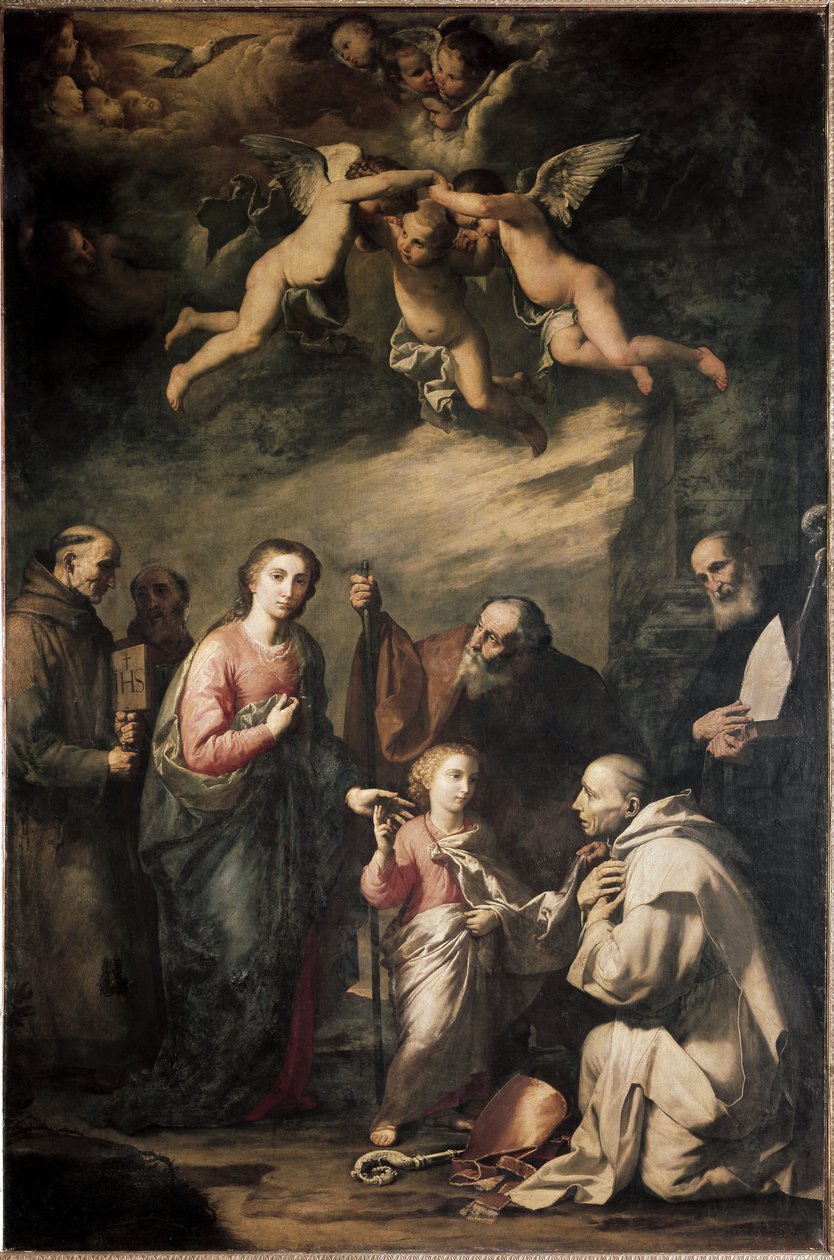 The Holy Family with Saint Bruno of Cologne and other saints - The Holy Family with Saint Bruno of Cologne and other saints. Painting by Jose (Jusepe) of Ribera, dit lo Spagnoletto (1591-1652) 作者 朱塞佩·德·里贝拉