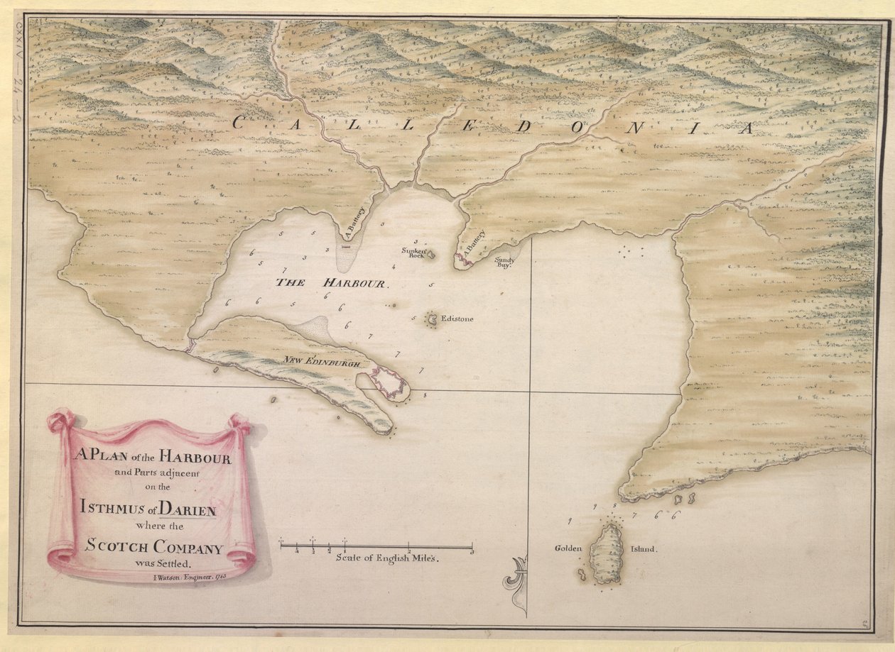 达里恩 ISTHMUS 上的港口和邻近部分的平面图，斯科特公司曾在此定居。/ I. Watson：工程师：1743 年。 作者 贾斯特利·沃森