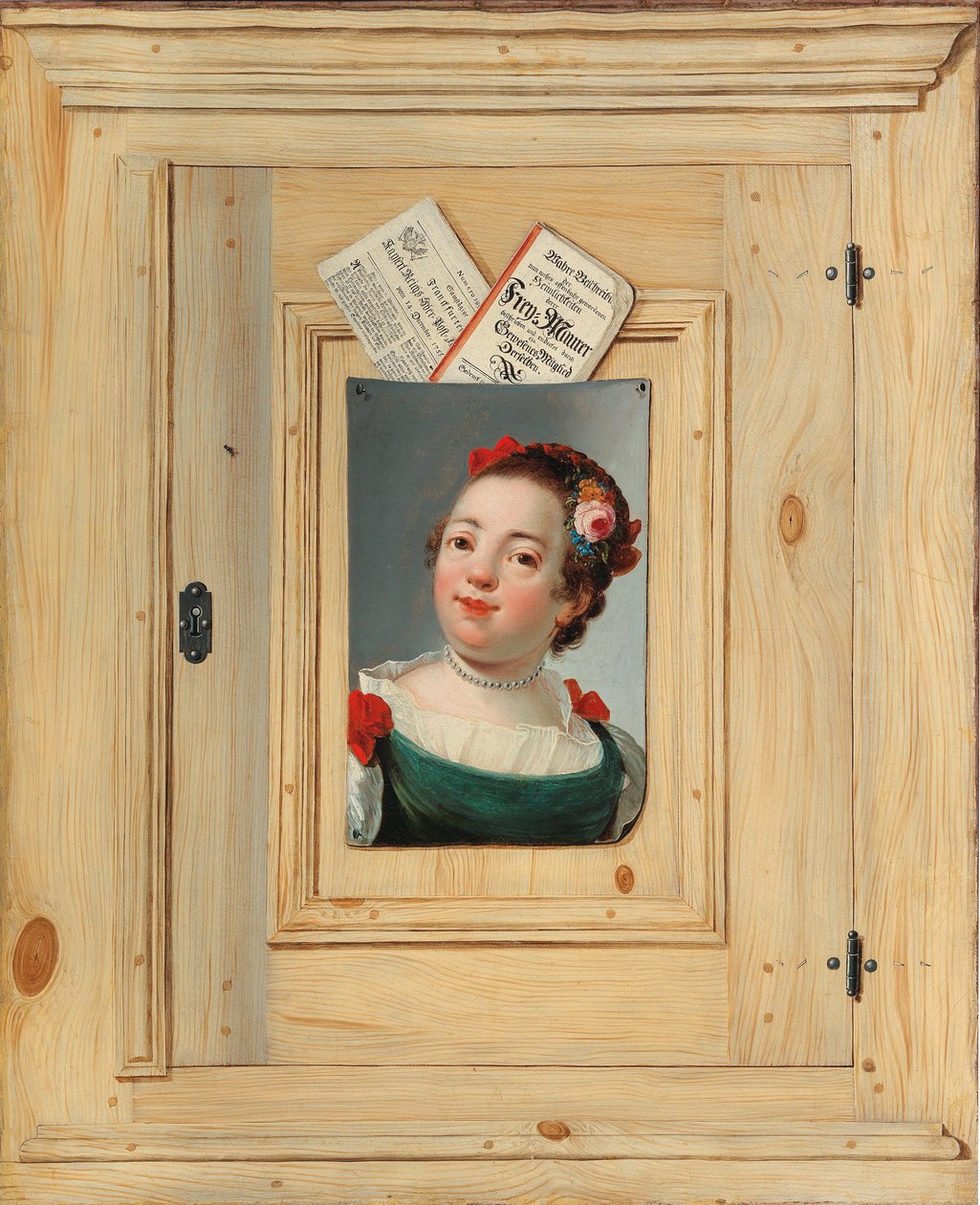 特隆佩·卢埃（Trompe loeil），一个年轻女子的画像，1755年。 作者 贾斯图斯·容克（Justus Juncker）