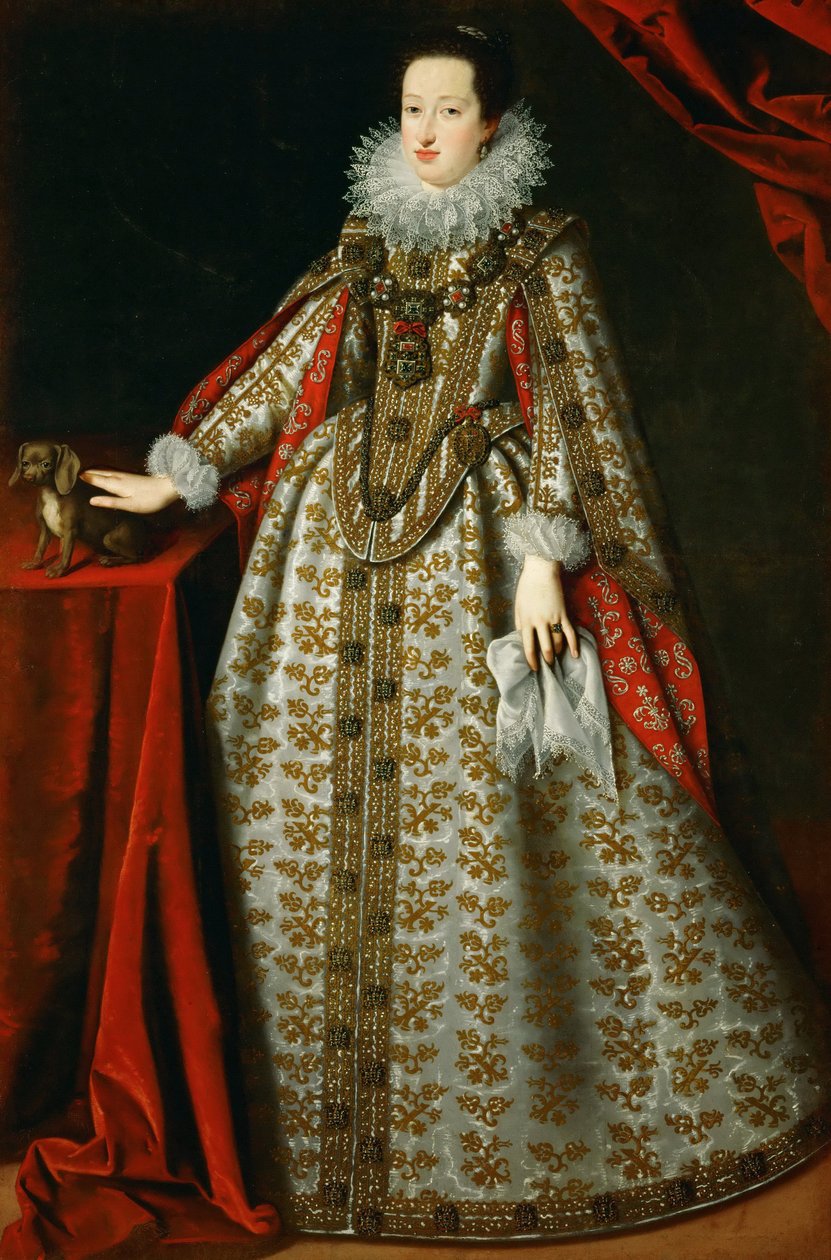 Eleoonore de Gonzague (ou de Mantoue) - Eleonora Gonzaga (1598-1655) 的肖像，身着婚纱 - Justus (Giusto, Joost) Sustermans (1597-1681)。 布面油画 作者 Justus Sustermans