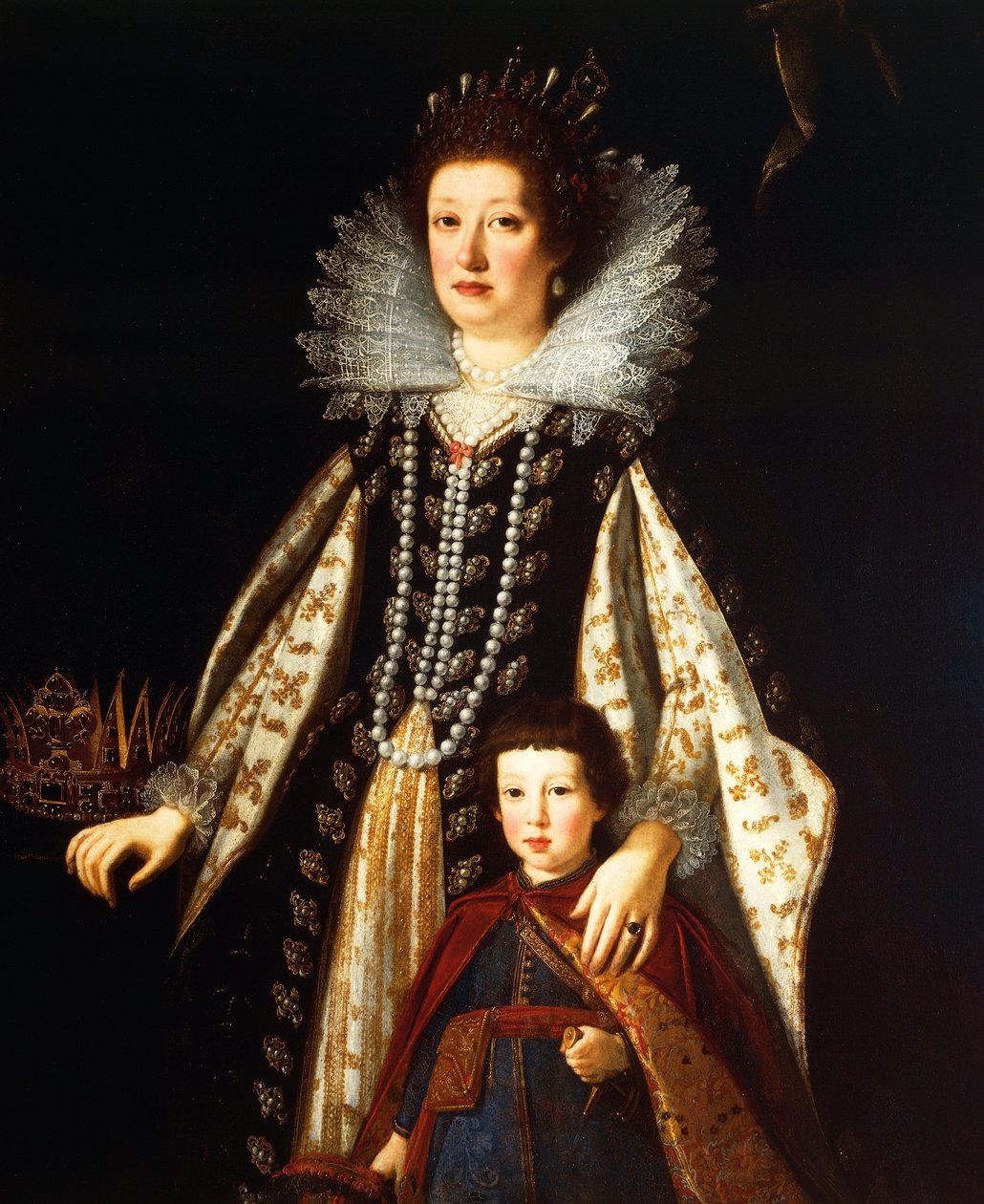 奥地利女大公玛丽亚·马达莱娜与儿子斐迪南二世的画像 作者 Justus Sustermans