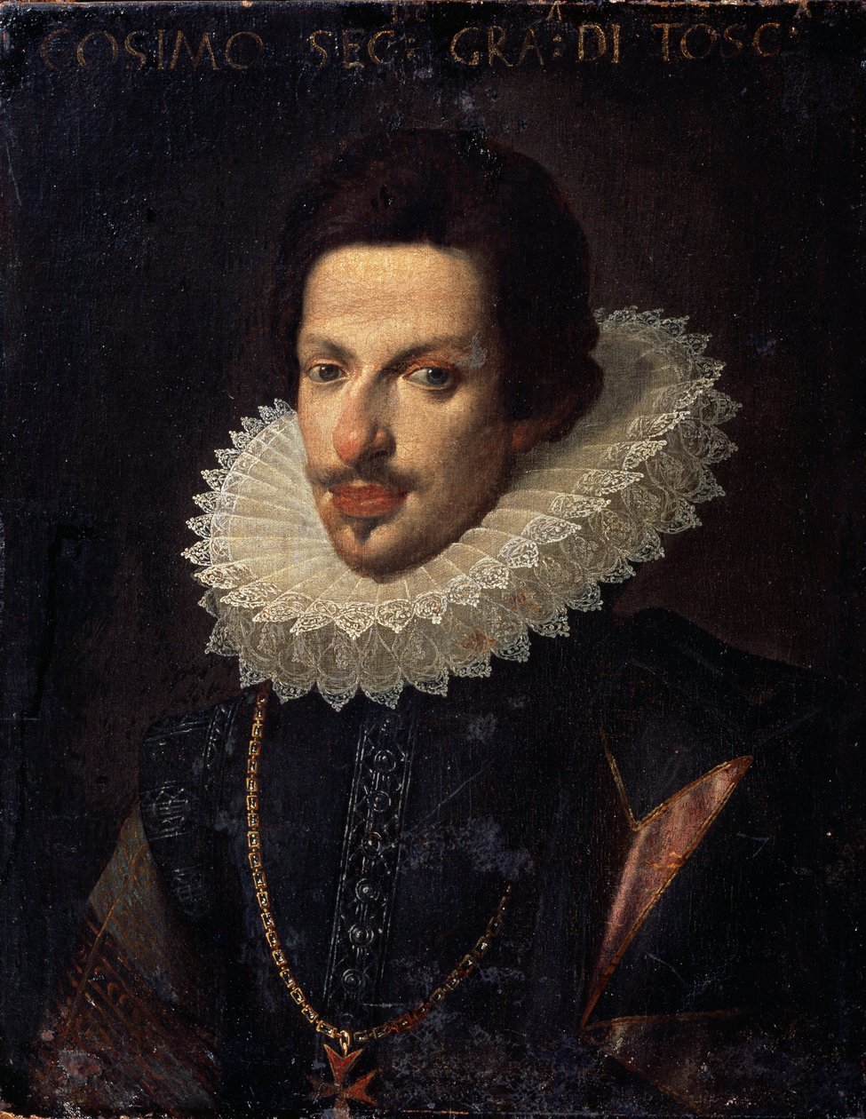 Portrait du grand duc de Tuscany Cosimo II de Medicis (1590-1621)（托斯卡纳大公科西莫二世的肖像）。Justus Suttermans（1597-1681 年）的画作。纸面油画，65 x 50 厘米。16-18 世纪弗拉芒德学院。哈拉雷州立博物馆 作者 贾斯图斯·萨特曼斯