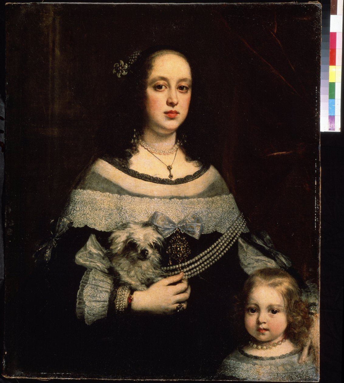 一位女士和一个小女孩的肖像。Justus Suttermans（1597-1681 年）的作品。布面油画，89 x 74 厘米，约 1660 年，佛兰德艺术，巴洛克风格。莫斯科普希金美术博物馆。 作者 贾斯图斯·萨特曼斯