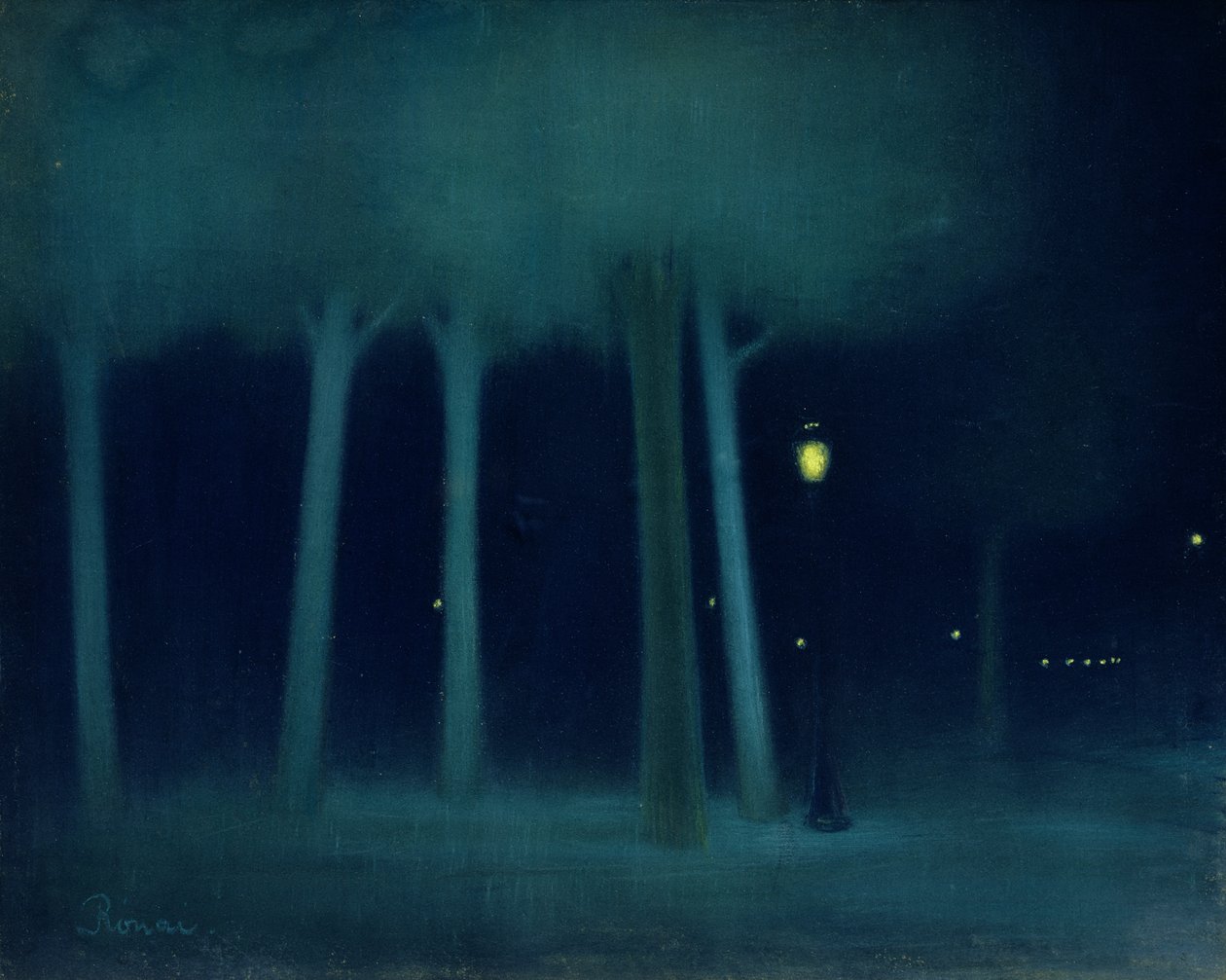 一个公园在夜间，c.1892-95（画布上的粉彩） 作者 约瑟夫·里普尔·罗奈