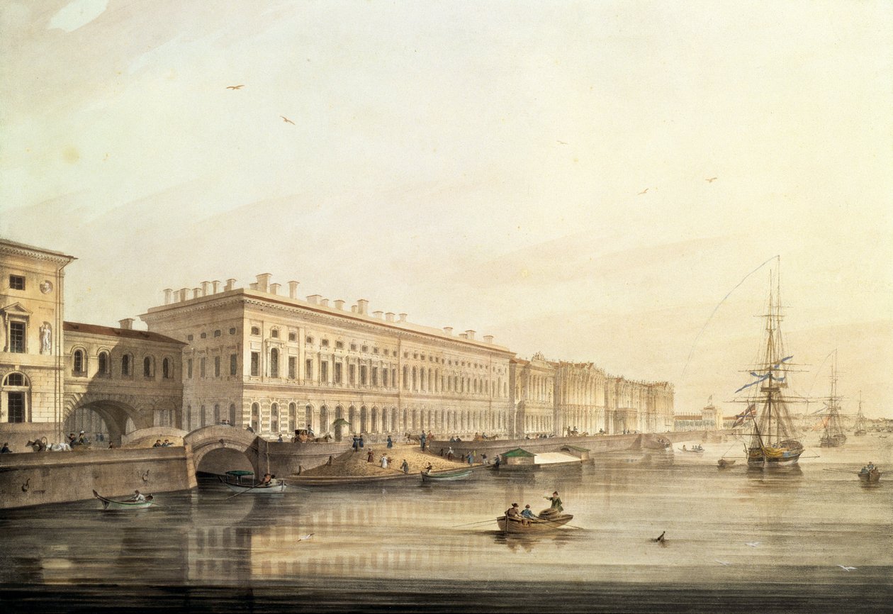 Palace Embankment的视图，由Karl Petrovich Beggrov（1799-1875），1826年刻（与wc合唱） 作者 K. and Shiflard，S. Sabat
