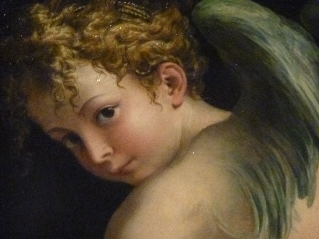 Francesco Mazzola，名为Parmigianino .Cupid雕刻他的弓，详细的艺术史博物馆，维也纳 作者 帕玛强尼诺