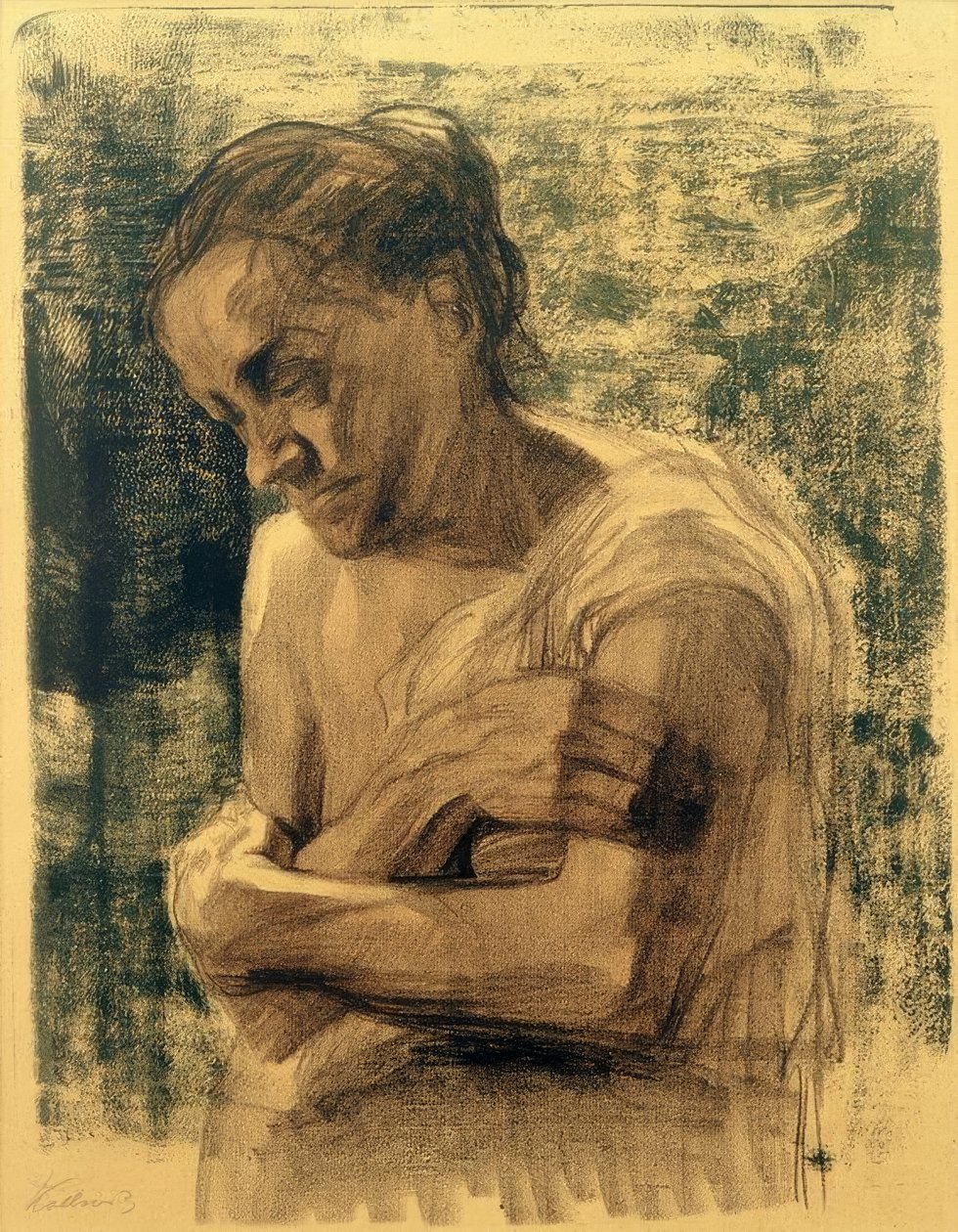 K.Kollwitz，双臂交叉的女人的半身像 作者 凯特·珂勒惠支