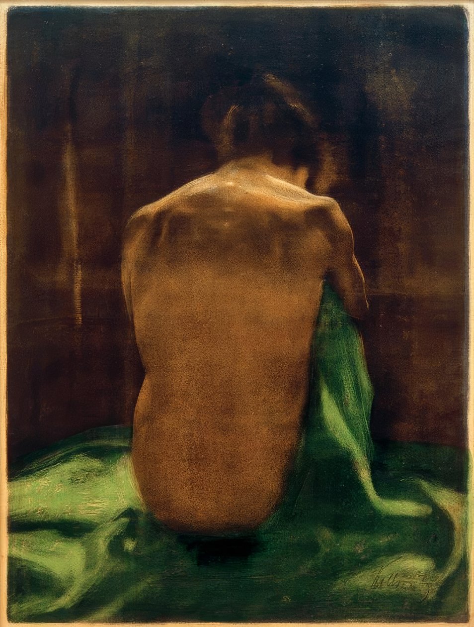 K.Kollwitz，女性背部在绿布上行动 作者 凯特·珂勒惠支